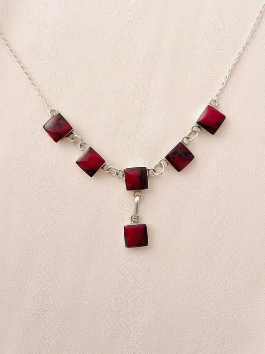 Crimson Grace: Red Jade Silver Necklace